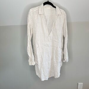 CP Shades Long Sleeve Teton Patterned Tunic Top Striped Cream and White V Neck